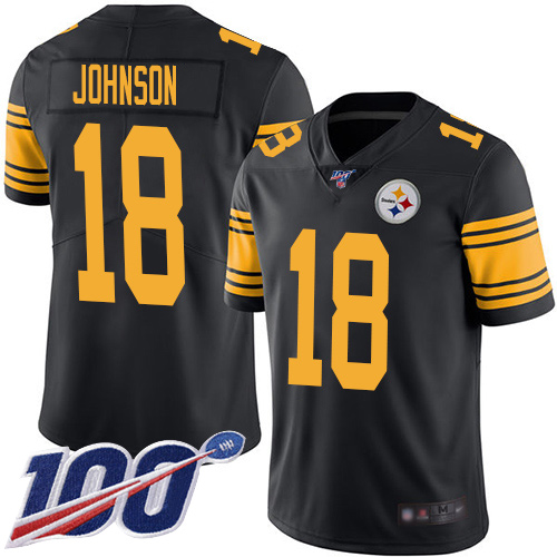 Men Pittsburgh Steelers Football #18 Limited Black Diontae Johnson 100th Season Rush Vapor Untouchable Nike NFL Jersey